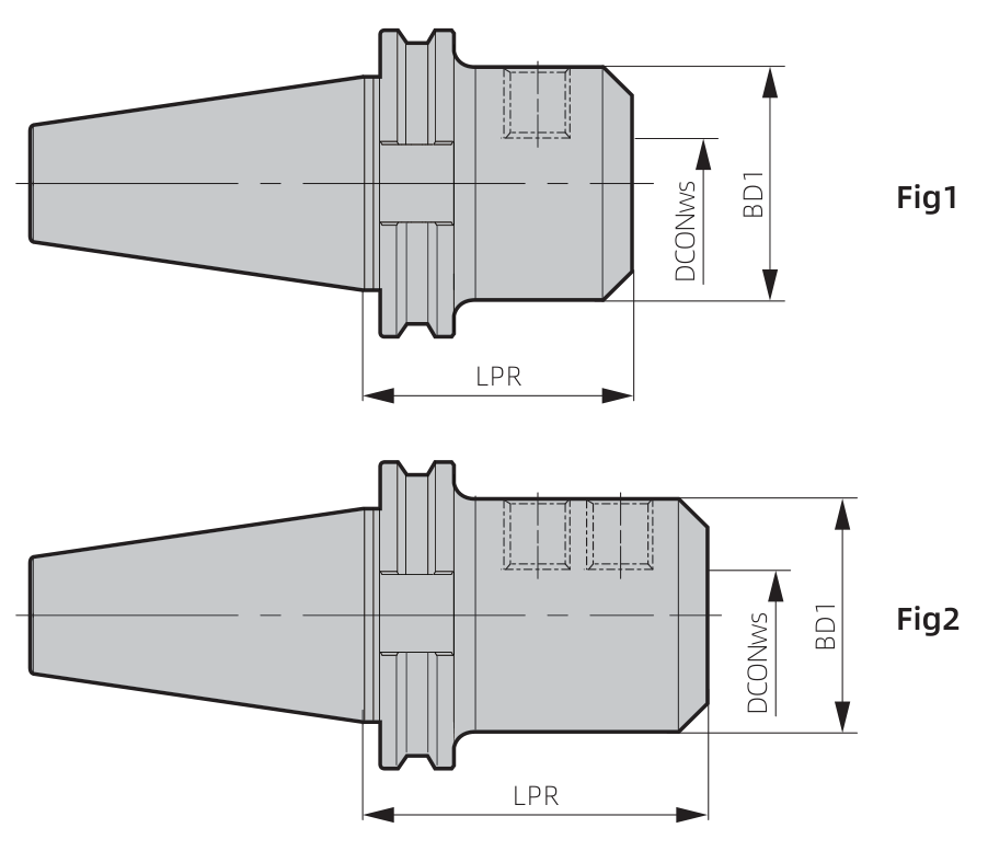 CAT SLN side-lock holder dimension drawings, Fig 1 and Fig 2